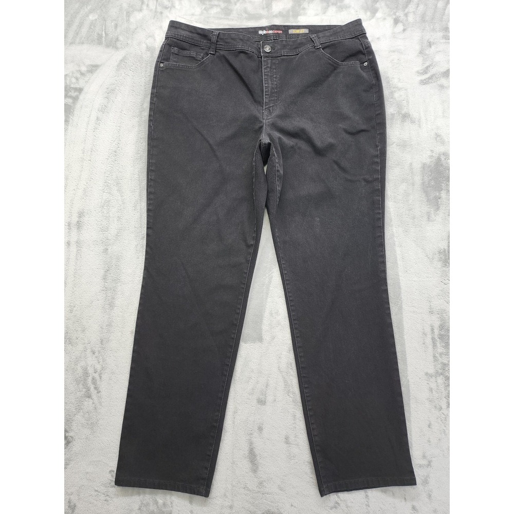 Style&Co Denim Jeans Womens 20W Black High Rise Slim Leg Stretch Casual Straight